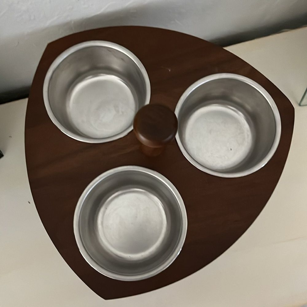 Kustom Kraft VTG Black Walnut Mid-Century Modern Serveware Made in USA Spins - Picture 2 of 9